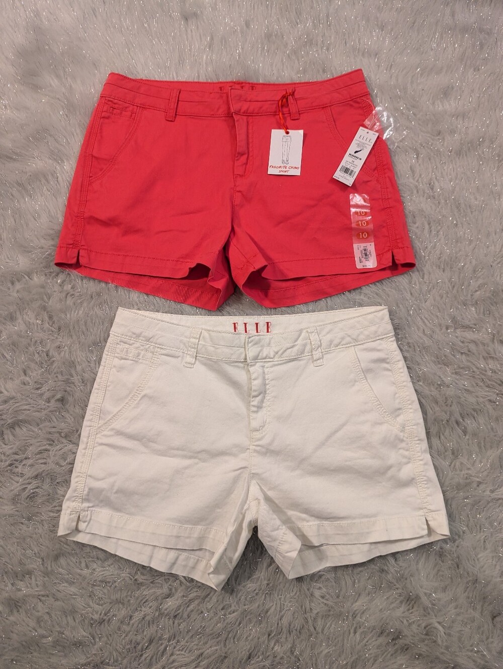 ELLE Pink and White Chino Shorts Duo Women's Size 10 - Picture 1 of 10